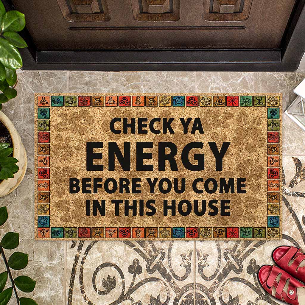 Check Ya Energy - Puerto Rican Coir Pattern Print Doormat, Puerto Rican