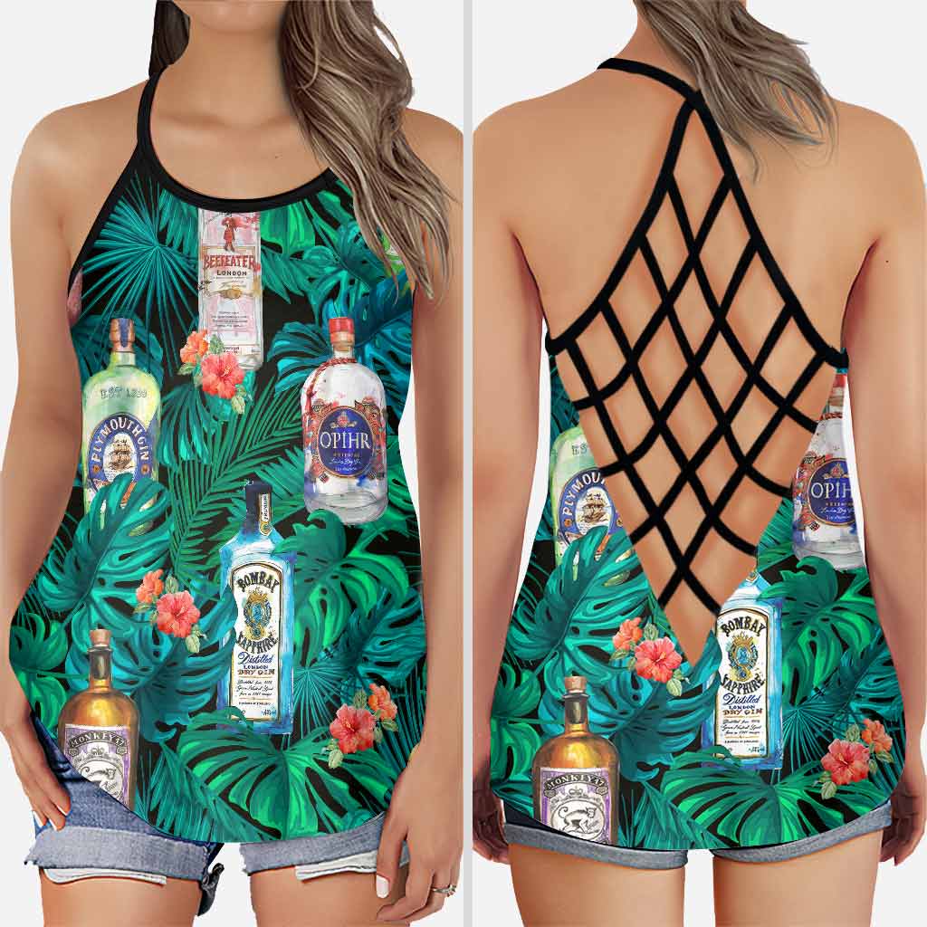 Let The Fun Be-gin Tropical Pattern - Gin Cross Tank Top