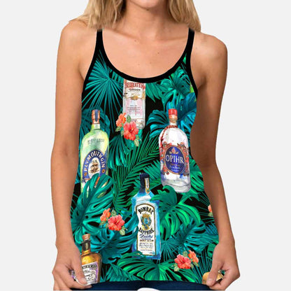 Let The Fun Be-gin Tropical Pattern - Gin Cross Tank Top