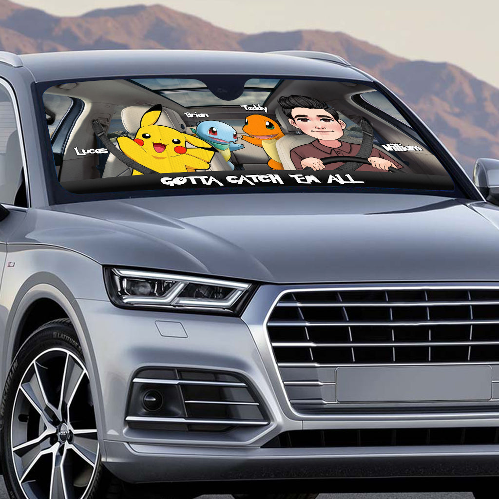 Go Catch Em All - Personalized Monster Trainer Car Sunshade