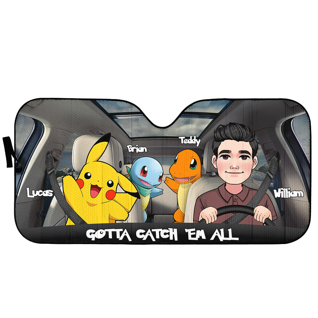 Go Catch Em All - Personalized Monster Trainer Car Sunshade