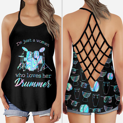 Love Her Drummer Cross Tank Top