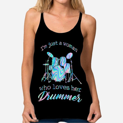 Love Her Drummer Cross Tank Top