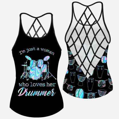 Love Her Drummer Cross Tank Top