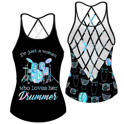 Love Her Drummer Cross Tank Top