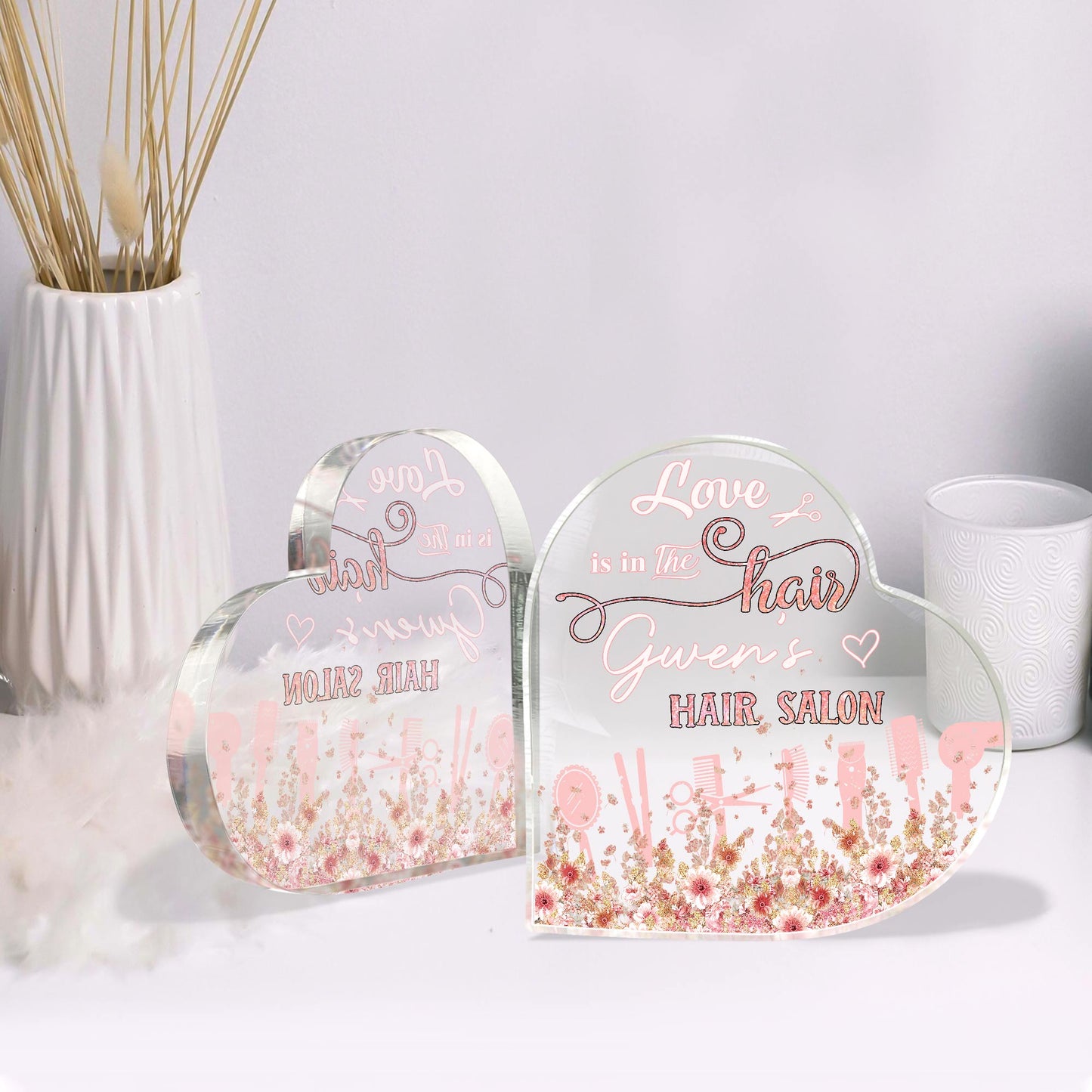 Love Is In The Hair - Personalized Hairdresser Custom Shaped Acrylic Plaque