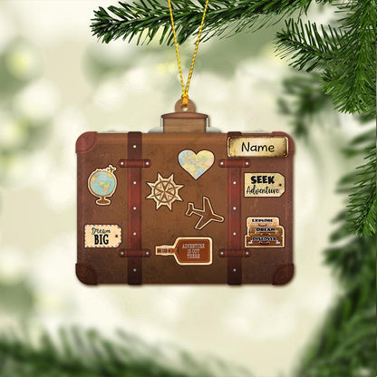 Let's Travel The World - Personalized Christmas Travelling Ornament (Printed On Both Sides)