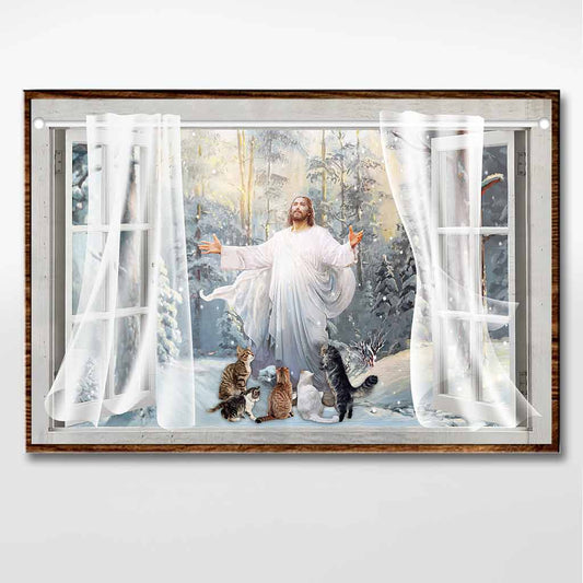 God Surrounded By Cats - Christian Poster