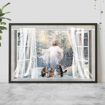 God Surrounded By Cats - Christian Poster