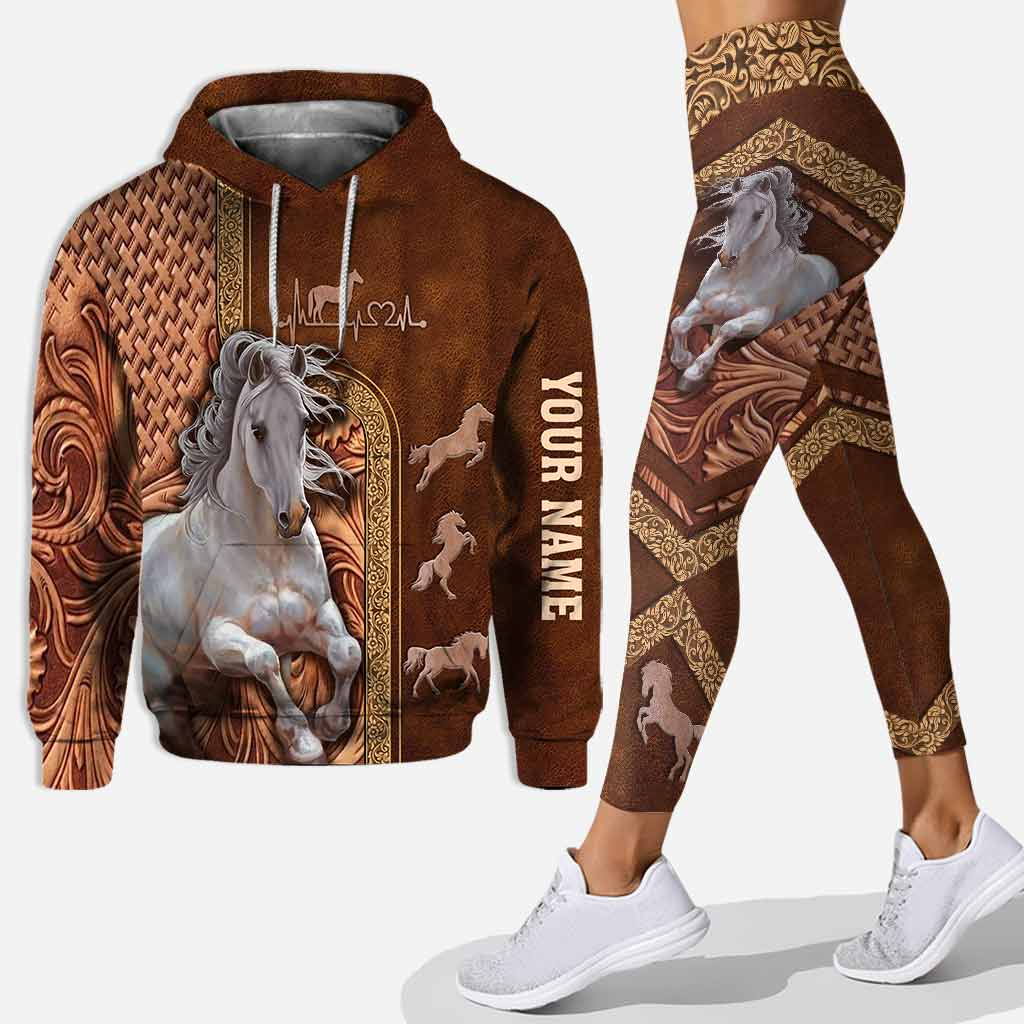 Love Horse - Personalized Hoodie and Leggings With Leather Pattern Print