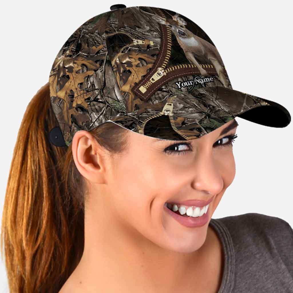 Hunting Deer Lovers - Personalized Leather Pattern Print Classic Cap With Printed Vent Holes