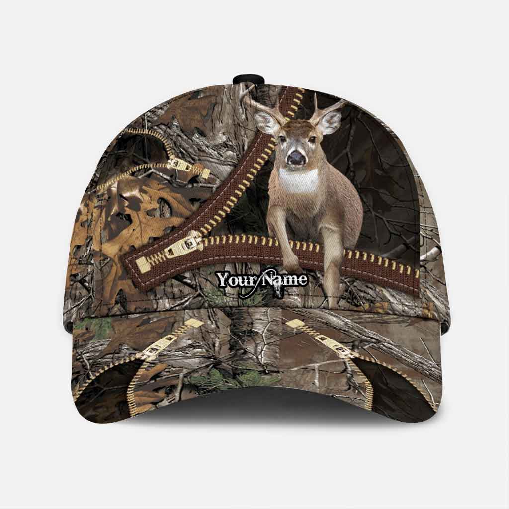 Hunting Deer Lovers - Personalized Leather Pattern Print Classic Cap With Printed Vent Holes