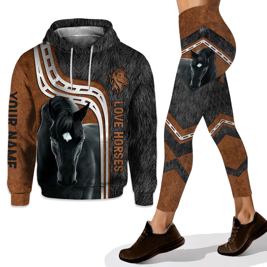 Love Horses - Personalized Hoodie and Leggings With 3D Pattern Print