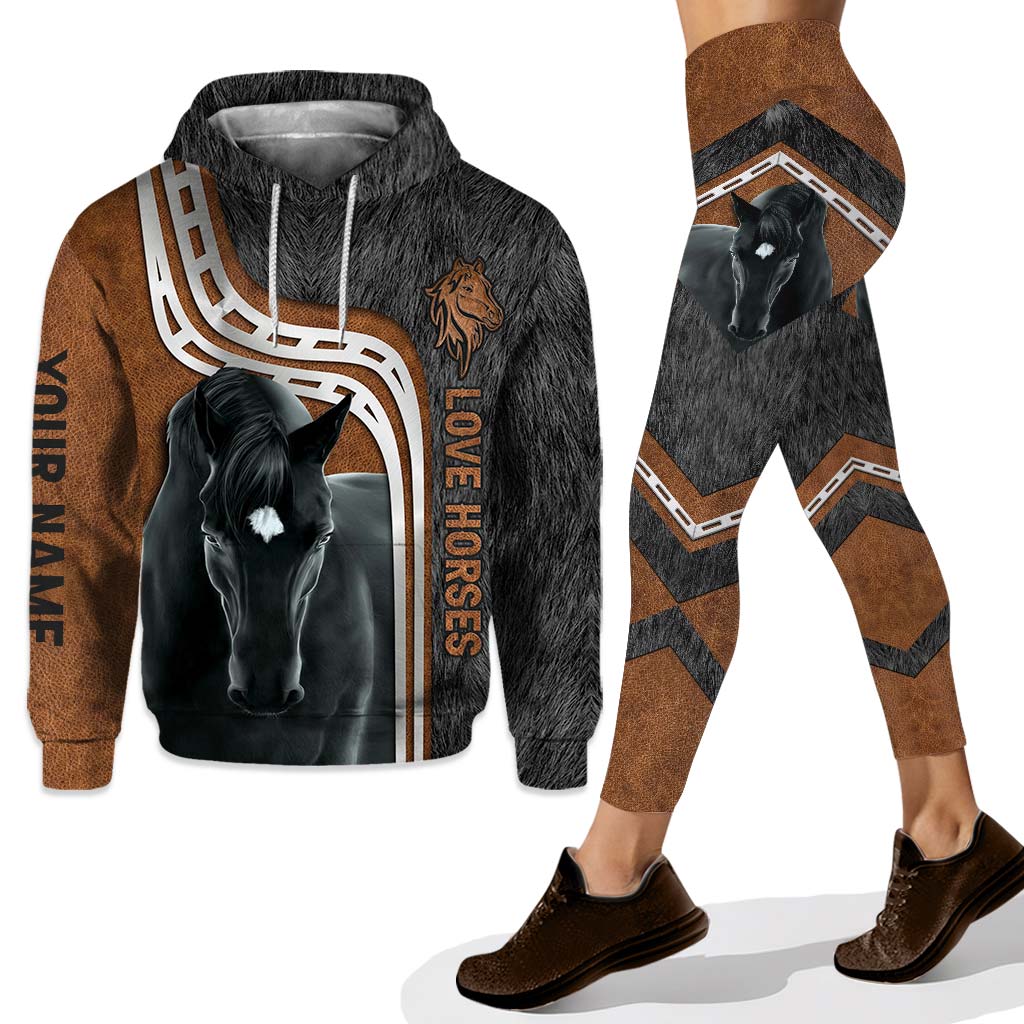 Love Horses - Personalized Hoodie and Leggings With 3D Pattern Print