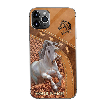 Love Horse - Personalized Horse Phone Case With Leather Pattern Print