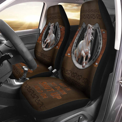 Get In Sit Down - Horse Seat Covers With Leather Pattern Print