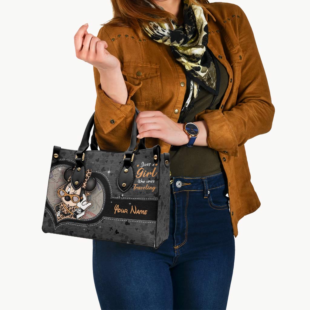 Just A Girl Who Loves Traveling Vintage Passport Stamp - Personalized Leather Handbag