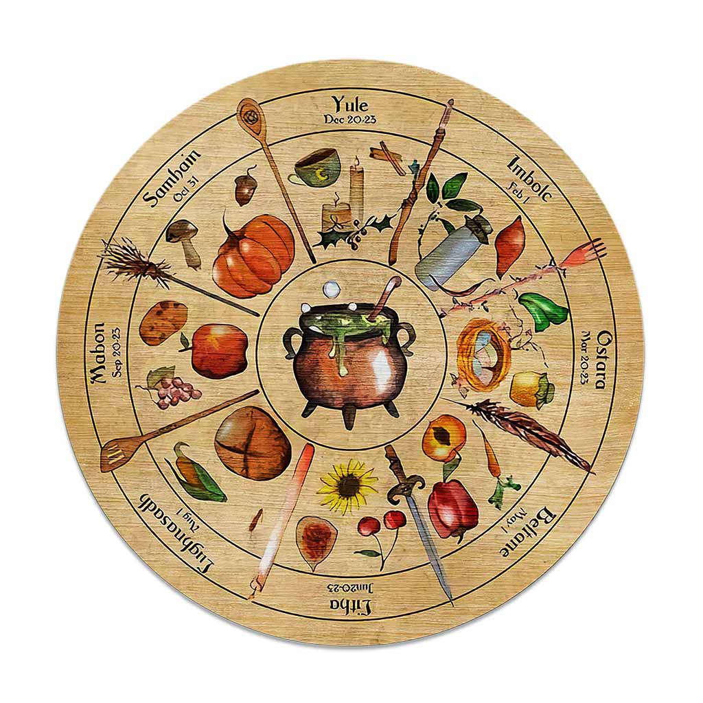 Wheel Of The Year - Witch Round Wood Sign