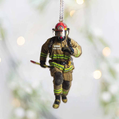 Merry Christmas - Personalized Firefighter Ornament (Printed On Both Sides)