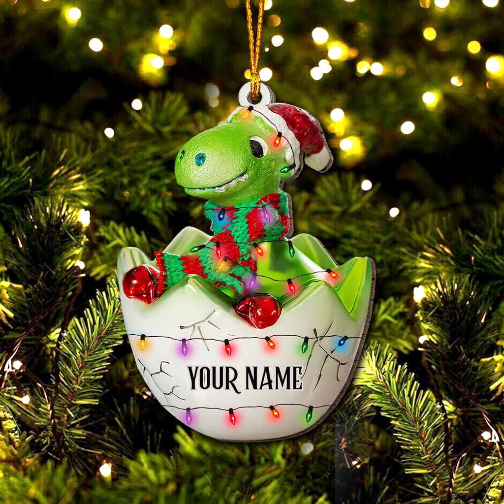 Hatching Dinosaur - Personalized Christmas Dinosaur Ornament With 3D Pattern Print (Printed On Both Sides)