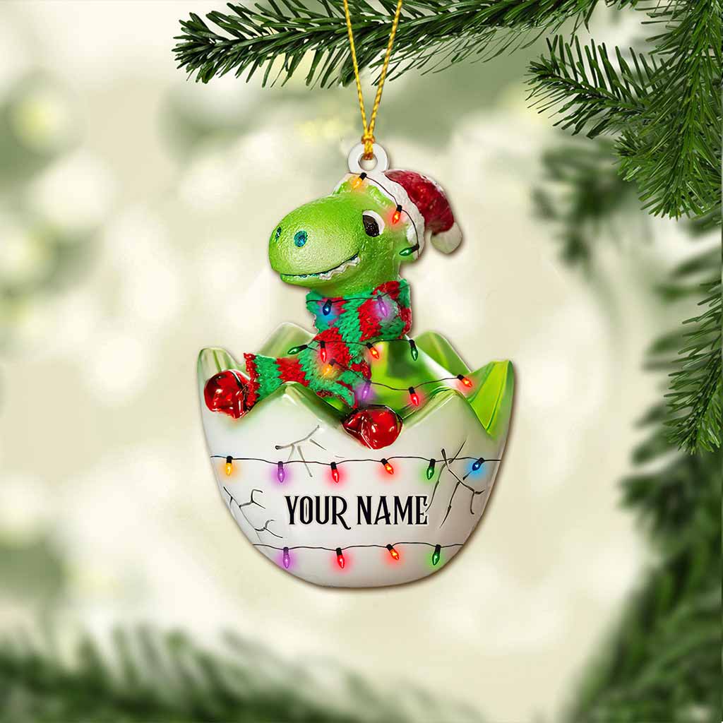 Hatching Dinosaur - Personalized Christmas Dinosaur Ornament With 3D Pattern Print (Printed On Both Sides)