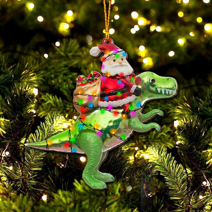 Santa's Dinosaur - Christmas Dinosaur Ornament With 3D Pattern Print (Printed On Both Sides)