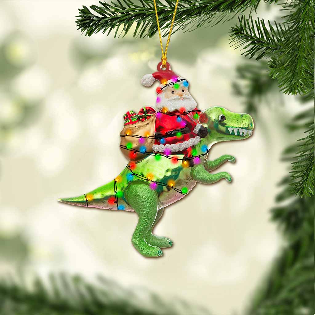 Santa's Dinosaur - Christmas Dinosaur Ornament With 3D Pattern Print (Printed On Both Sides)