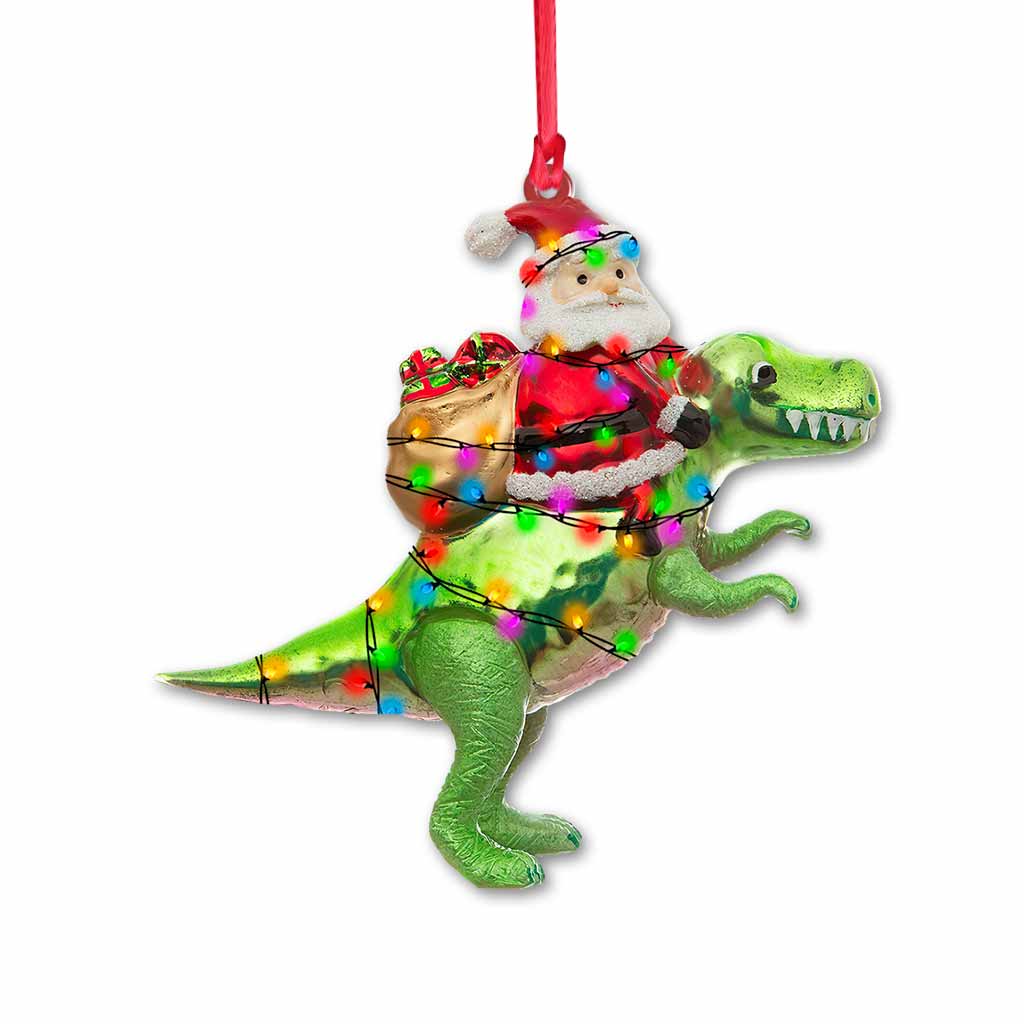 Santa's Dinosaur - Christmas Dinosaur Ornament With 3D Pattern Print (Printed On Both Sides)