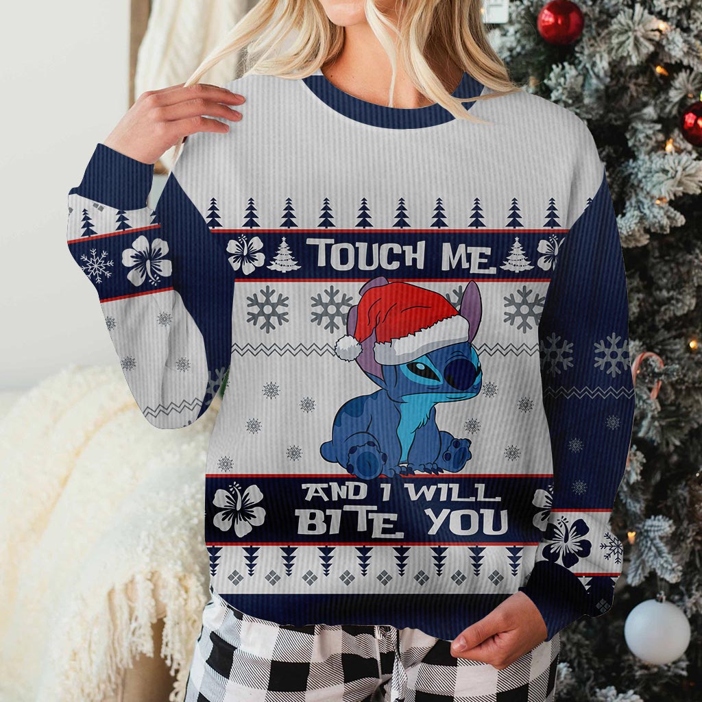 Touch Me And I Will Bite You - Personalized Christmas Ohana Sweater