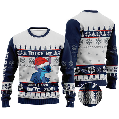 Touch Me And I Will Bite You - Personalized Christmas Ohana Sweater