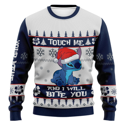 Touch Me And I Will Bite You - Personalized Christmas Ohana Sweater