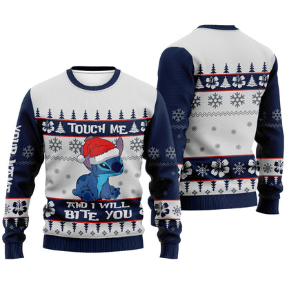 Touch Me And I Will Bite You - Personalized Christmas Ohana Sweater