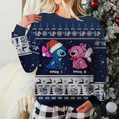 Aloha Love On Christmas - Personalized Ohana Sweater With Faux Wool Pattern Printed