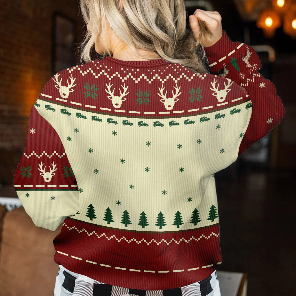 Save The Neck For Me - Personalized Christmas Sweater With Faux Wool Pattern Printed