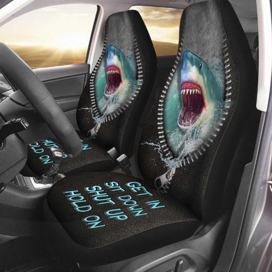 Get In Sit Down Shut Up Hold On - Shark Seat Covers With Leather Pattern Print