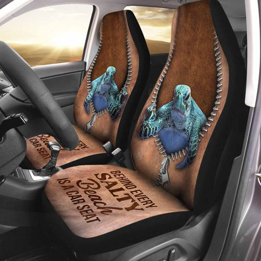 Behind Every Salty Beach - Turtle Seat Covers With Leather Pattern Print