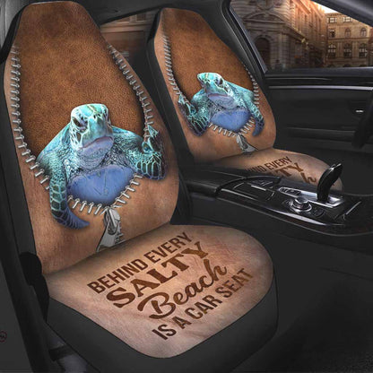 Behind Every Salty Beach - Turtle Seat Covers With Leather Pattern Print