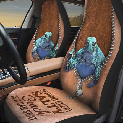 Behind Every Salty Beach - Turtle Seat Covers With Leather Pattern Print