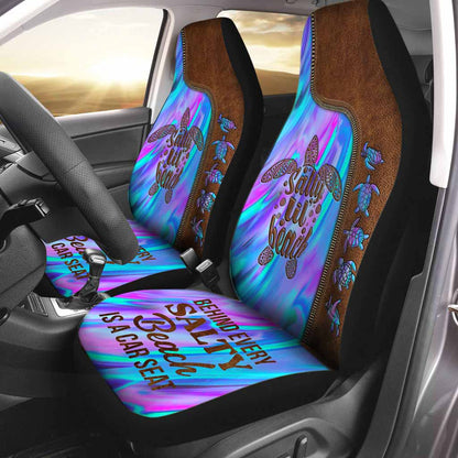 Behind Every Salty Beach - Turtle Seat Covers With Leather Pattern Print