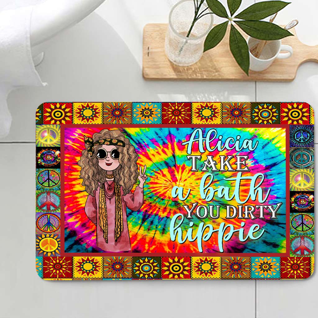 Take A Bath You Dirty Hippie - Personalized Bath Mat