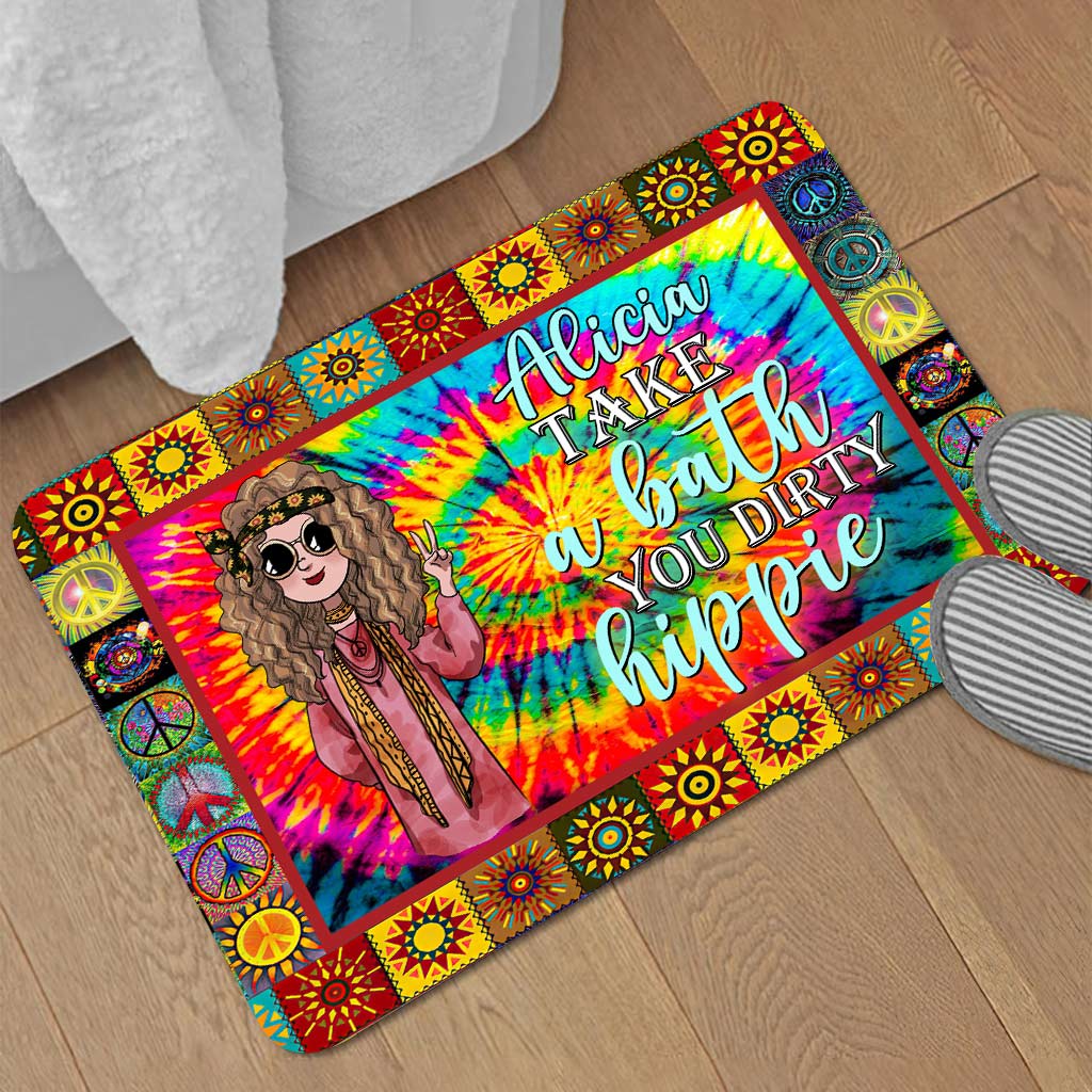 Take A Bath You Dirty Hippie - Personalized Bath Mat