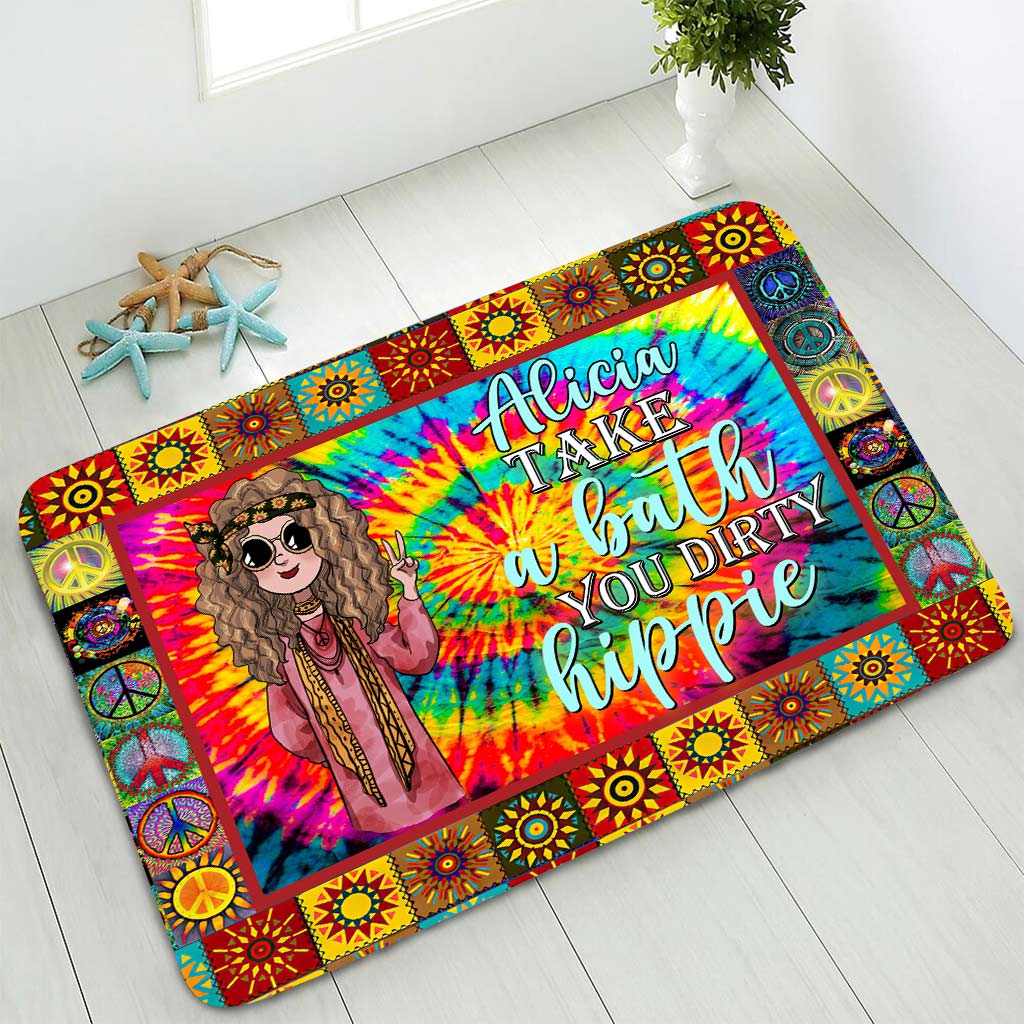 Take A Bath You Dirty Hippie - Personalized Bath Mat