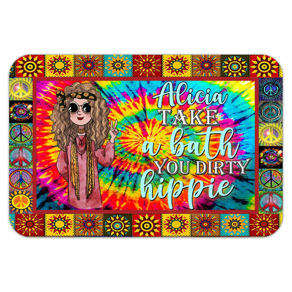 Take A Bath You Dirty Hippie - Personalized Bath Mat