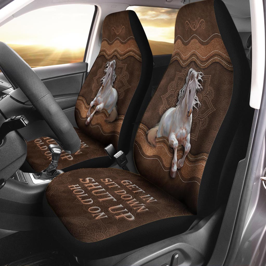 Get In Sit Down Shut Up Hold On - Horse Seat Covers With Leather Pattern Print