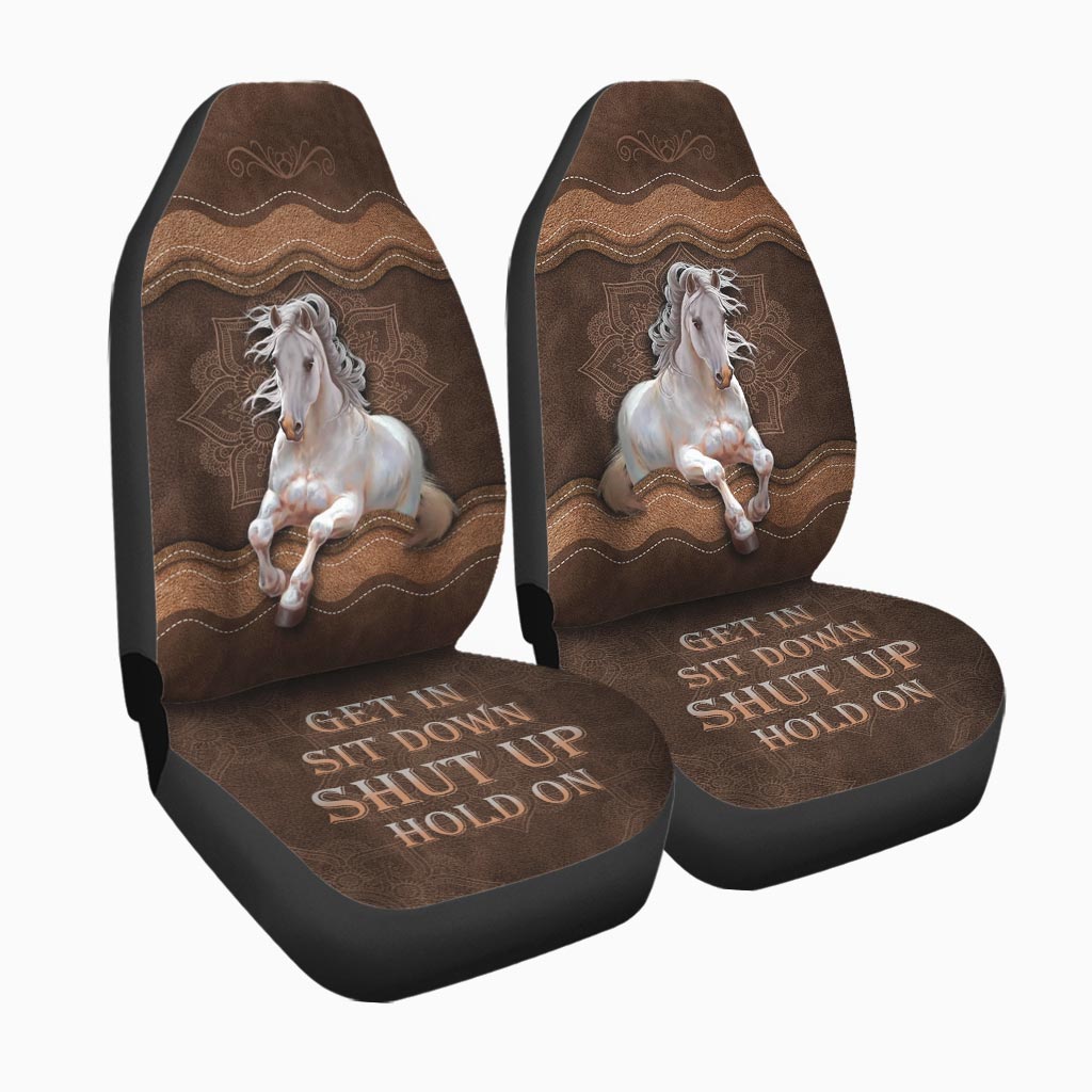 Get In Sit Down Shut Up Hold On - Horse Seat Covers With Leather Pattern Print