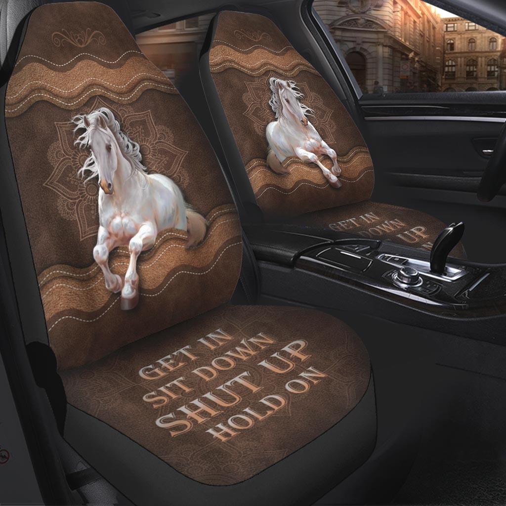 Get In Sit Down Shut Up Hold On - Horse Seat Covers With Leather Pattern Print