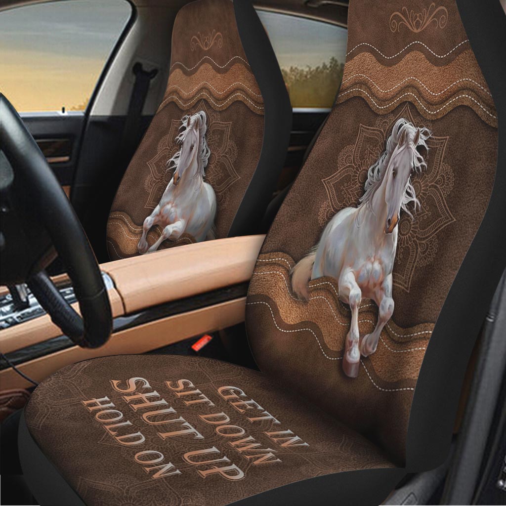 Get In Sit Down Shut Up Hold On - Horse Seat Covers With Leather Pattern Print