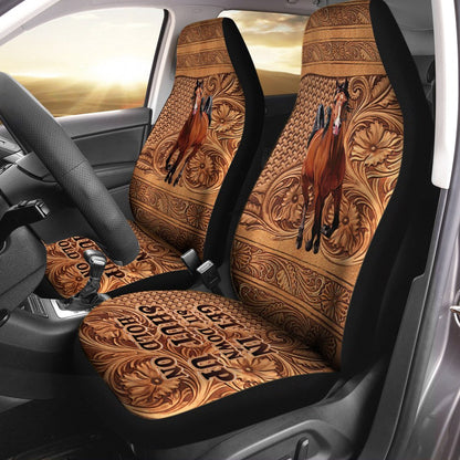 Get In Sit Down Shut Up Hold On - Horse Seat Covers With Leather Pattern Print