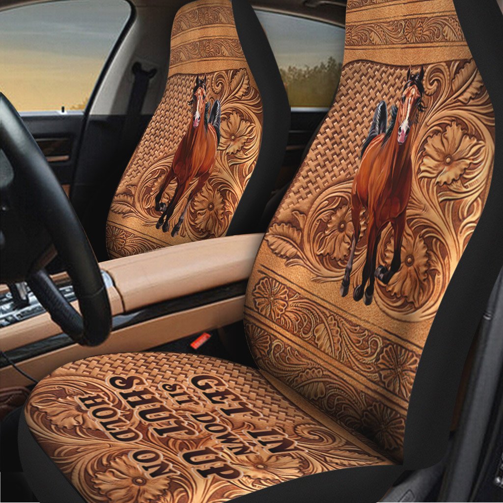 Get In Sit Down Shut Up Hold On - Horse Seat Covers With Leather Pattern Print