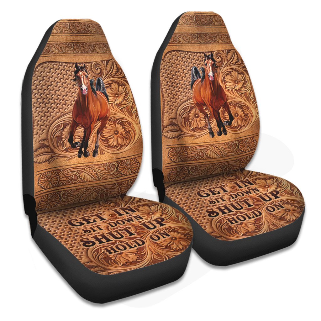 Get In Sit Down Shut Up Hold On - Horse Seat Covers With Leather Pattern Print